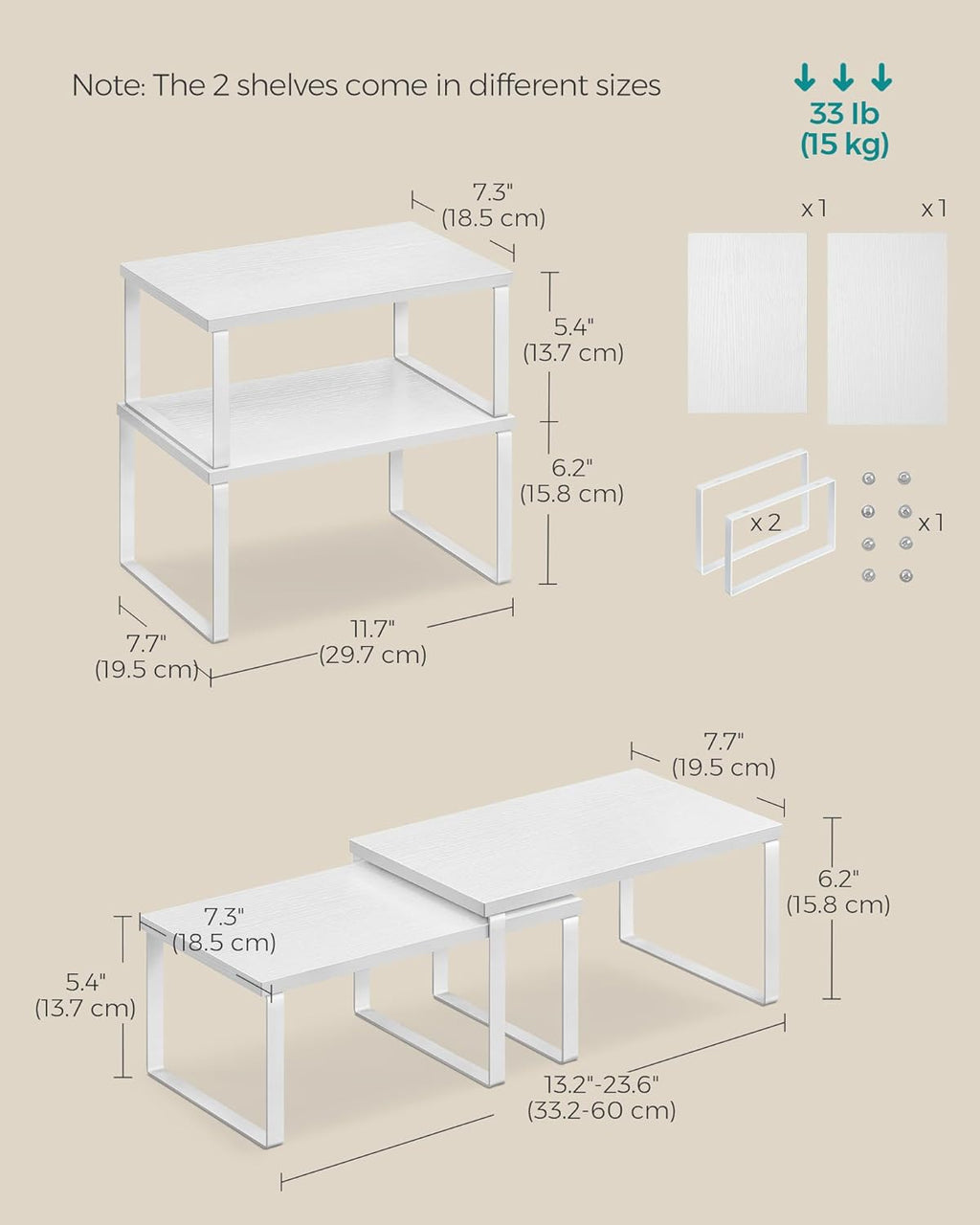 SONGMICS Cabinet Organizer Shelf, Set of 4 Kitchen Counter Shelves, Kitchen Storage, Spice Rack, Stackable
