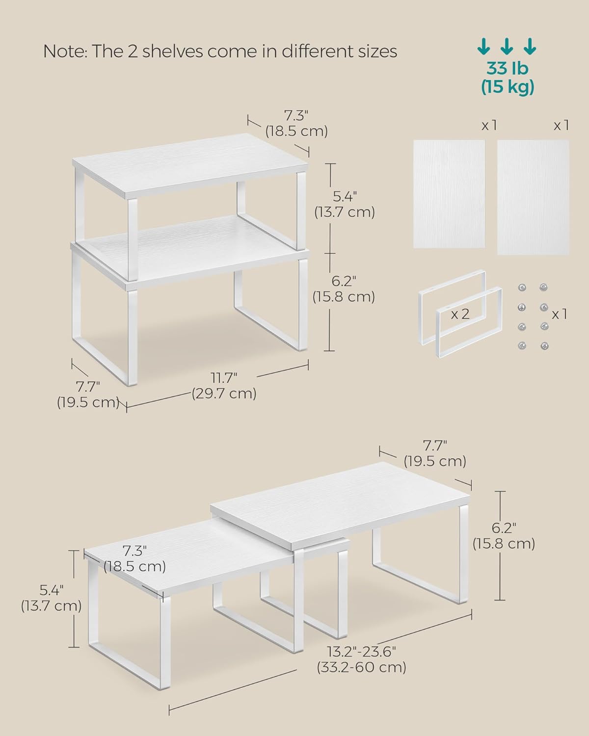 SONGMICS Cabinet Organizer Shelf, Set of 4 Kitchen Counter Shelves, Kitchen Storage, Spice Rack, Stackable