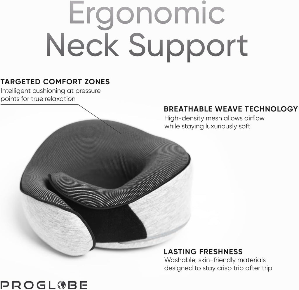 Travel Neck Pillows for Airplanes, Sleeping Essentials for Long haul Flights, 360° Head Support, Car and Airplane Kit