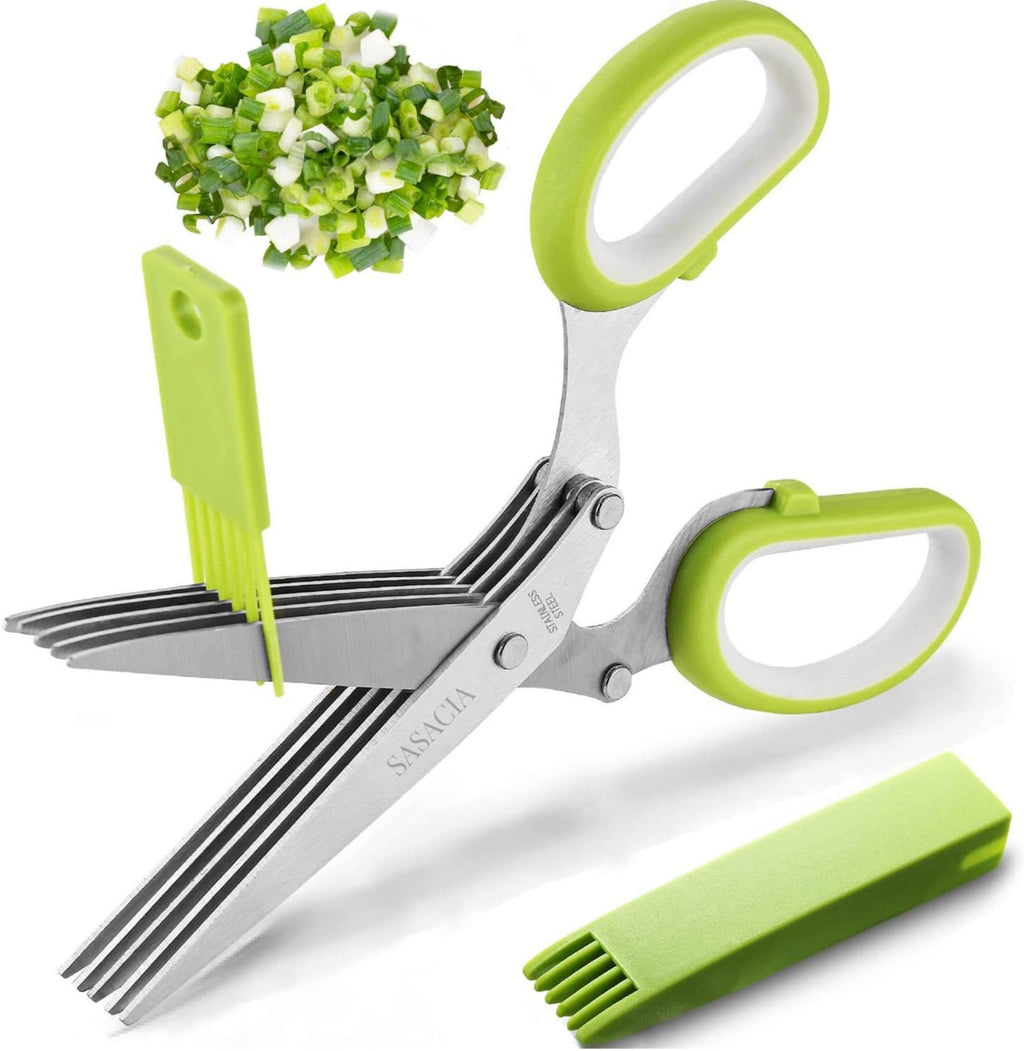 Herb Scissors with 5 Blades & Cleaning Kit, Stainless Steel Kitchen Shears for Herbs, Lettuce, Cilantro, Dishwasher