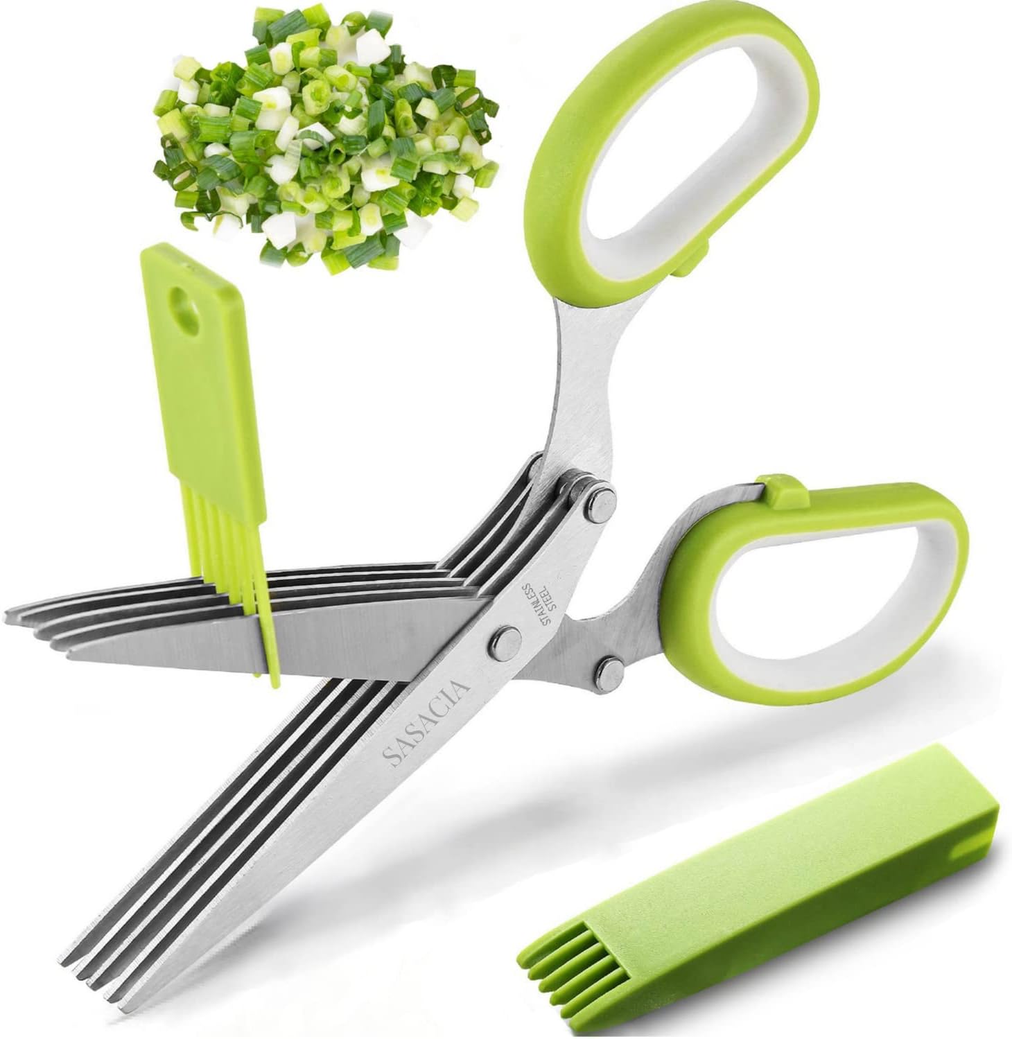 Herb Scissors with 5 Blades & Cleaning Kit, Stainless Steel Kitchen Shears for Herbs, Lettuce, Cilantro, Dishwasher