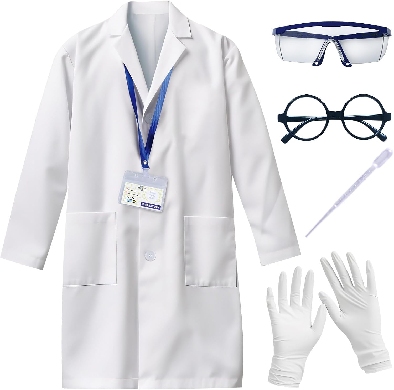 Kids Scientist Costume Lab Coat Doctor Pretend Play for Boys Girls, with Goggles Glasses ID Card Gloves