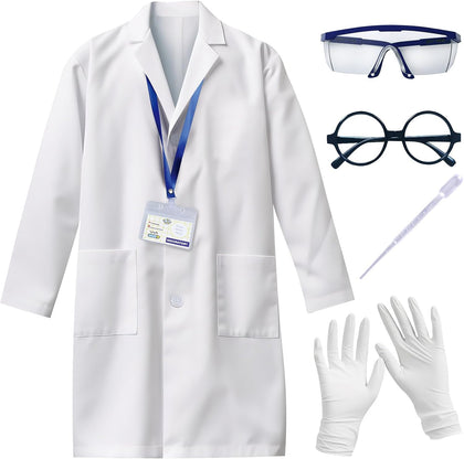 Kids Scientist Costume Lab Coat Doctor Pretend Play for Boys Girls, with Goggles Glasses ID Card Gloves