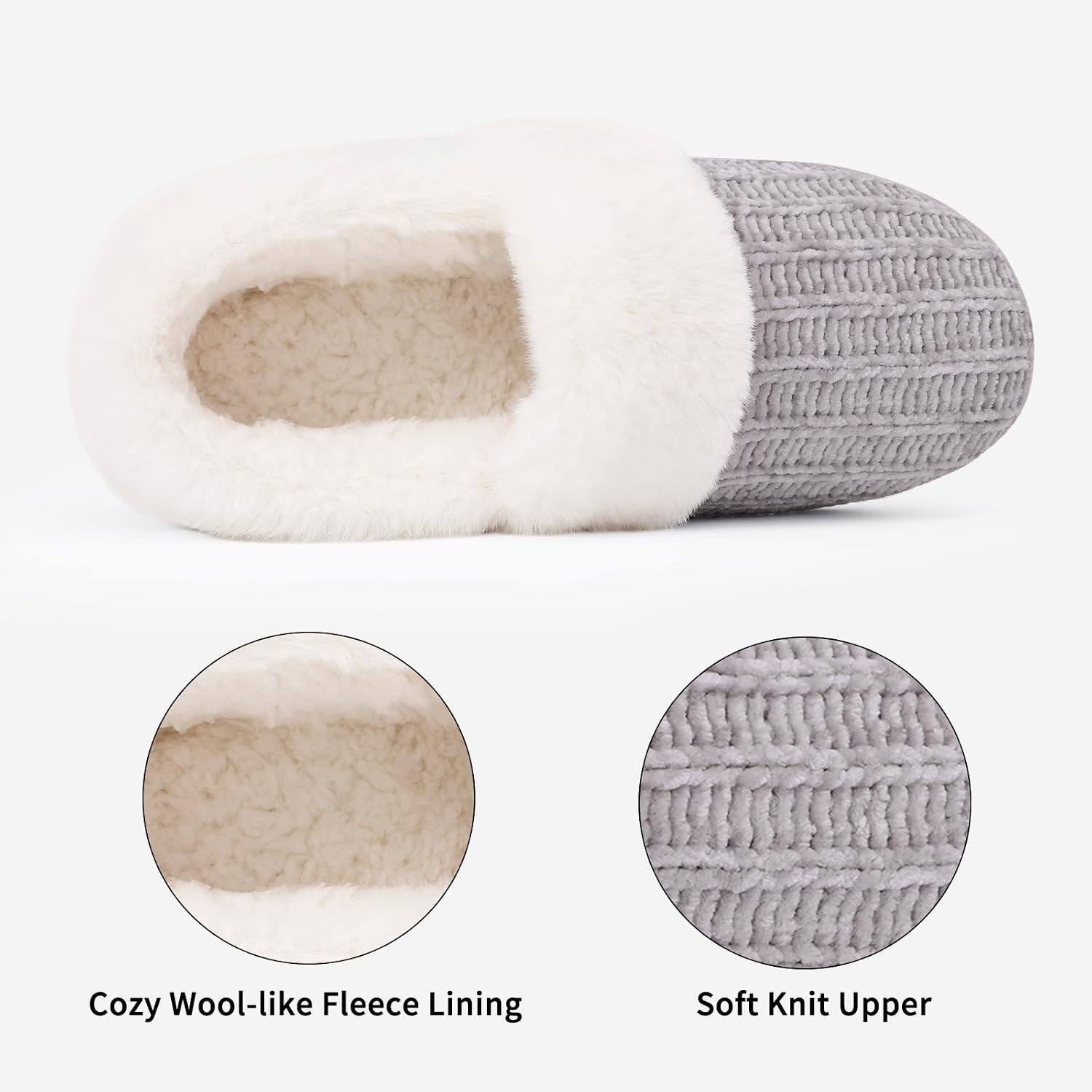 Fuzzy Memory Foam Slippers for Women Closed Back Knit House Shoes | Soft Faux Lamb Wool Lining, Non-Slip Rubber Sole