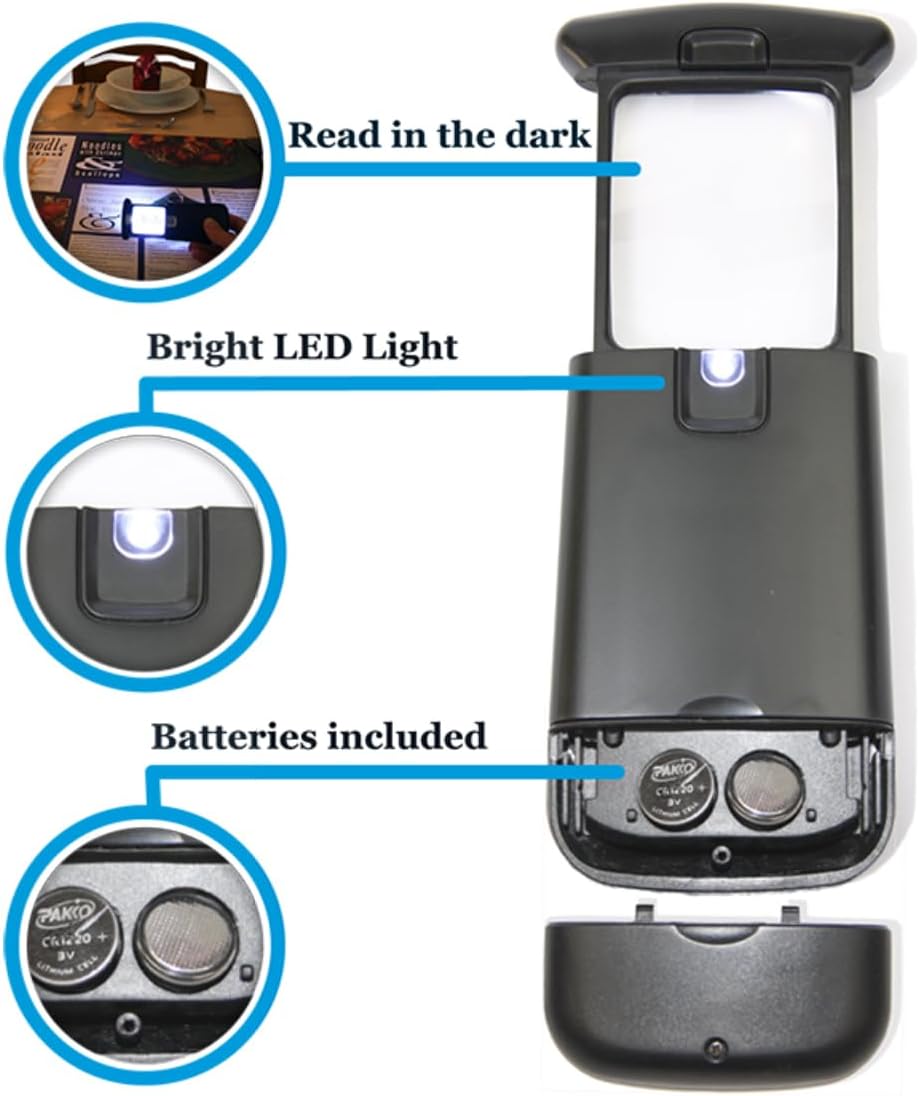 Small Pocket Magnifying Glass 3X with LED Light For Reading Fine Print; Mini Lighted Hand Held Acryl Lens; Read