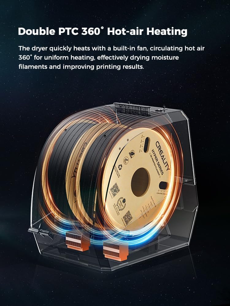 Space Pi Filament Dryer Plus, 2 Spools Filament Storage Box, Double 360° Heating Drying with Fan&Touch Screen, 3D