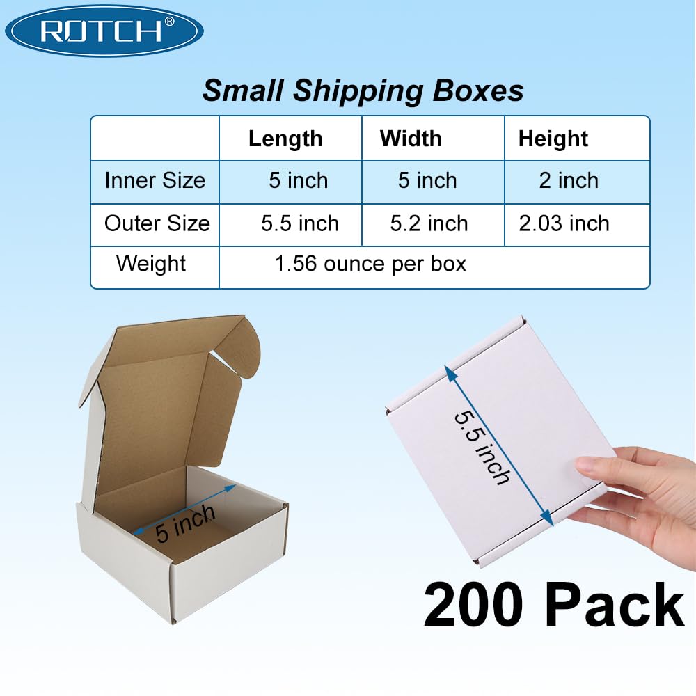 200 Pack 5x5x2'' Small Shipping Boxes, Cardboard Corrugated Mailers, White (M552-200-W)