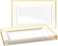 8 PCS Plastic Serving Trays for Party, Clear Gold Rim Platters
