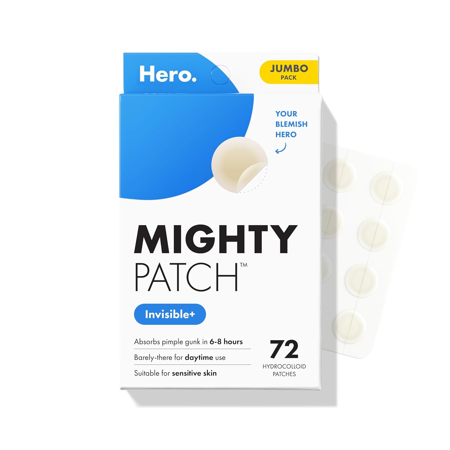 Hero Cosmetics Mighty Patch Invisible+ Daytime Acne Pimple Patch, 72 Ct | Barely-There Hydrocolloid Patch for