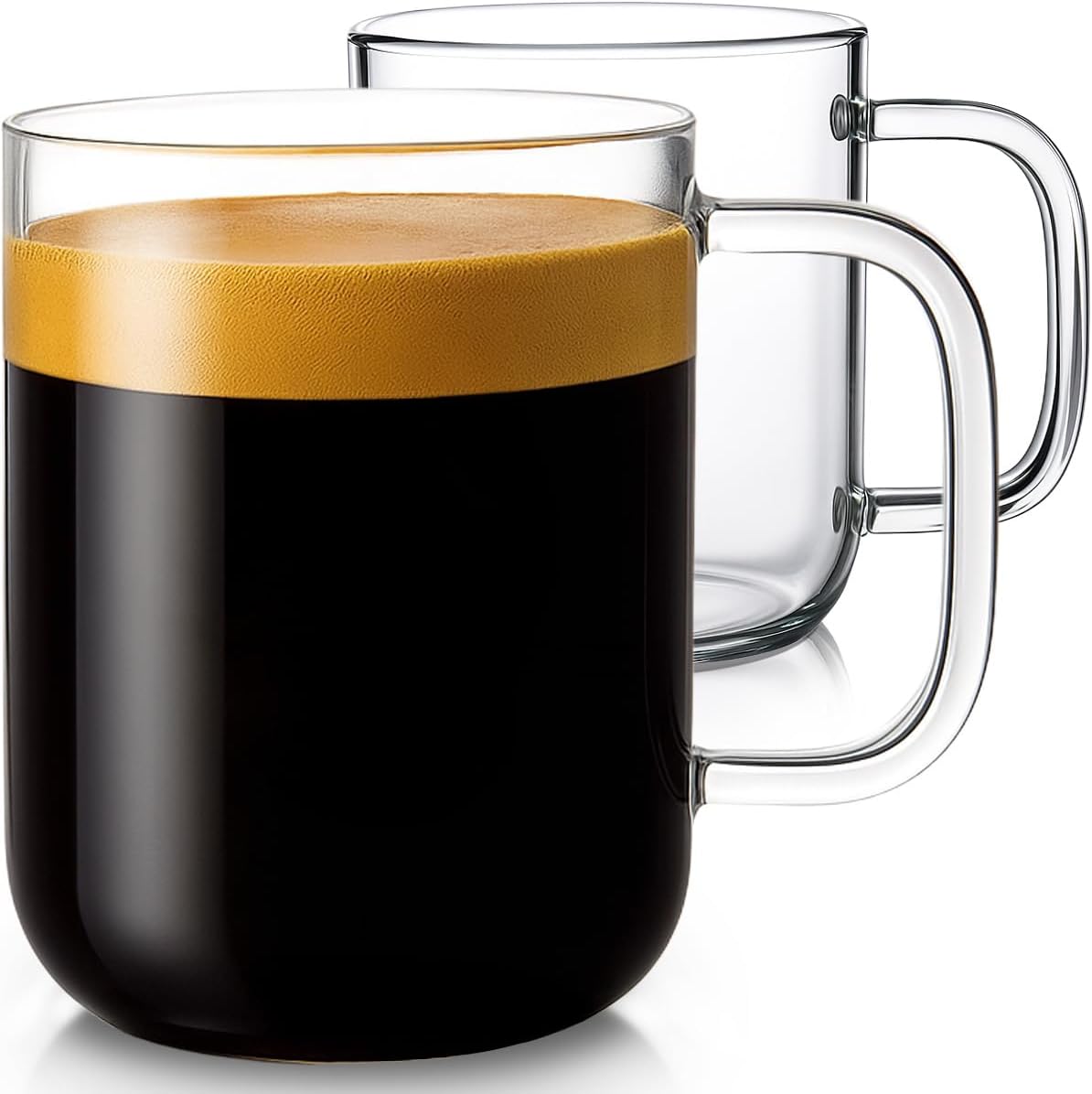 20oz Glass Coffee Mugs Set of 2, Clear Borosilicate Cups with Handle