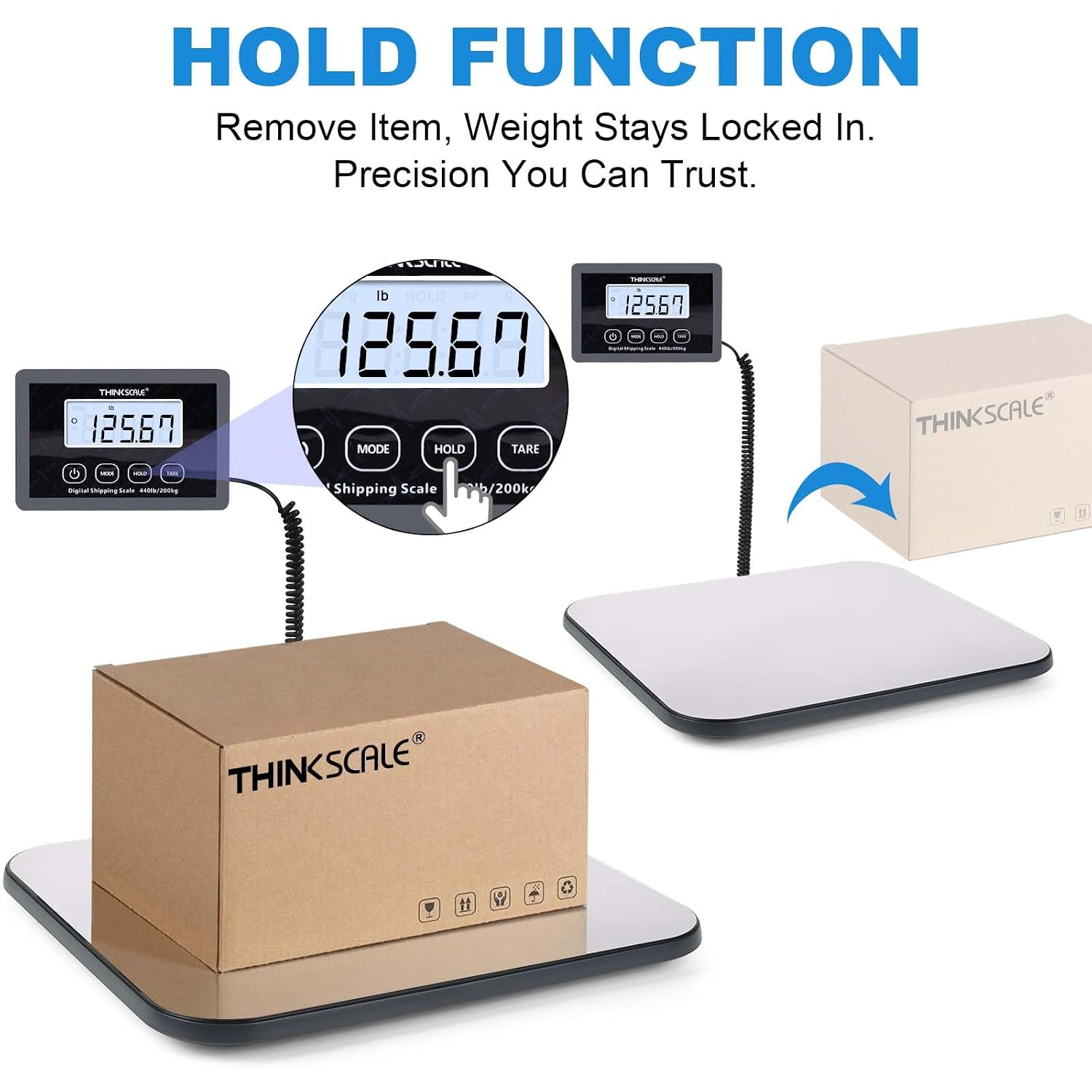 440lb Digital Shipping Scale, 1oz Accurate Postal Scale | Large Backlit LCD, Hold/Tare Function, USB & Battery Power
