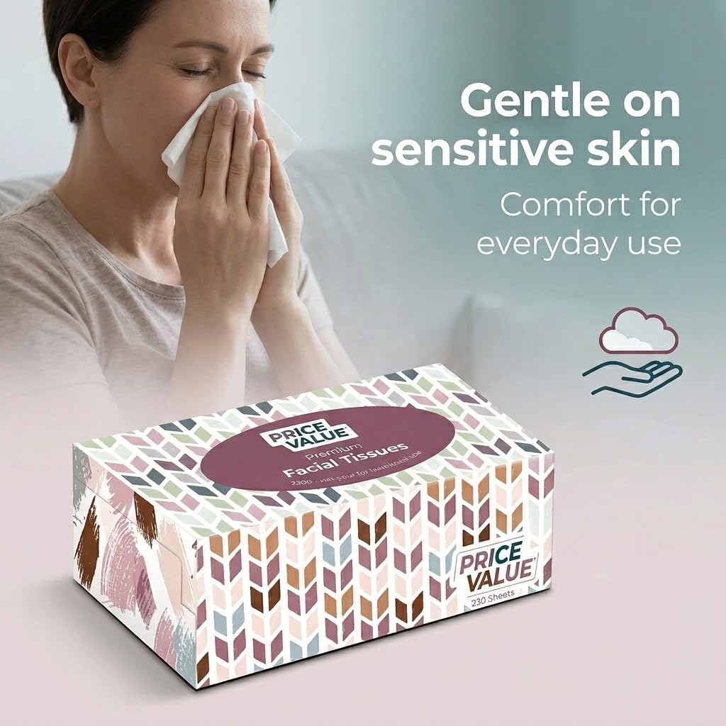 Facial Tissues Boxes Bulk, Soft 2-Ply, 230 Sheets, 8 Pack