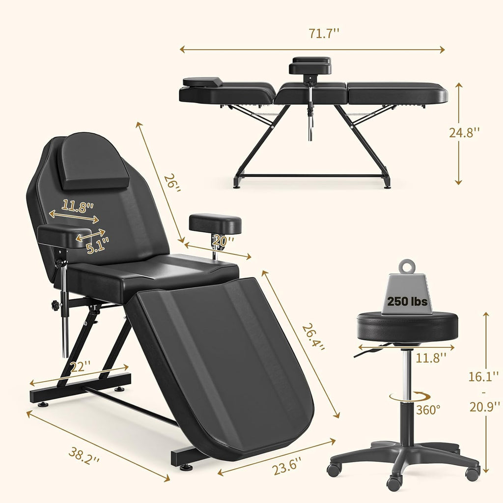 Tattoo Chair for Client, Adjustable Armrests Facial Lash Bed