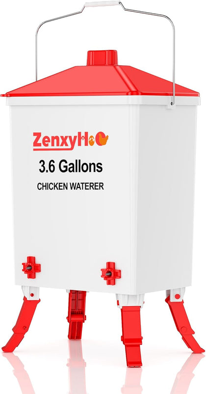 3.6 Gal Chicken Waterer with 4 Water Nipples - 3 Height Adjustable | Anti-roost Cone and Locking Legs Design