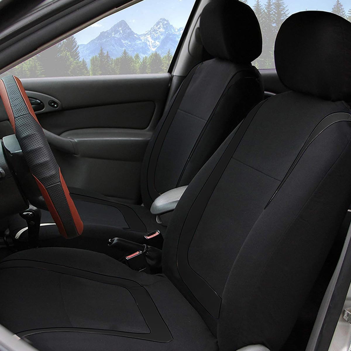 Car Seat Covers Full Set, Breathable Premium Cloth Automotive Seat Cover, Universal Front and Rear Seat Covers, Easy