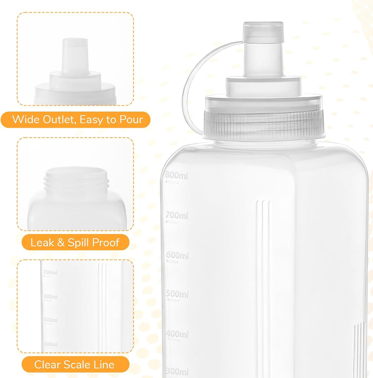 27 Oz Salad Dressing Dispenser Large Squeeze Bottle Container Wide Mouth