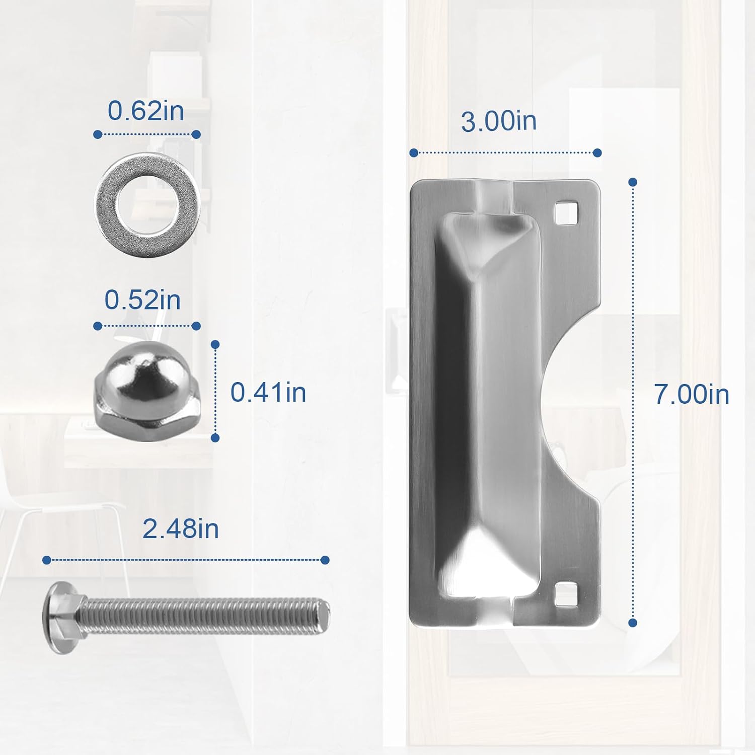 U 9496 Latch Guard Plate Cover 3x7in. Protect Against Forced Entry(1Silver) | Stainless Steel Door Security Strike