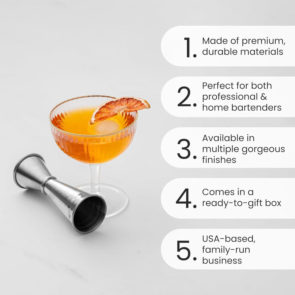 Premium Japanese Jigger, with 8 Measurements Inside, Professional and Heavy-Duty, 304 Stainless Steel Cocktail Double