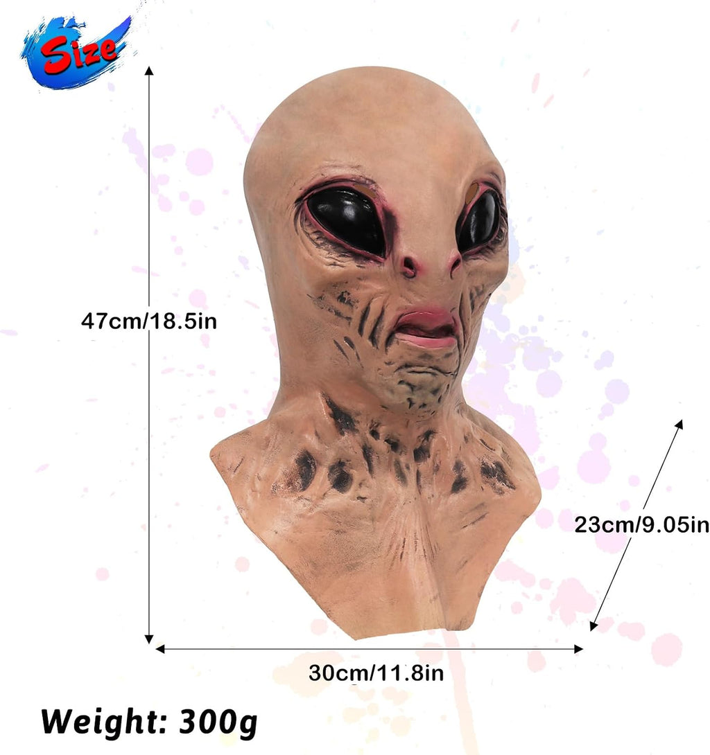 Alien Mask with Neck Scary Alien Head Latex Mask for Halloween Costume Party Prop