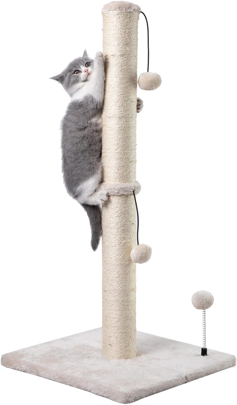 34” Tall Cat Scratching Post Premium Basics Kitten Scratcher Sisal Scratch Posts Trees with Hanging Ball for Indoor