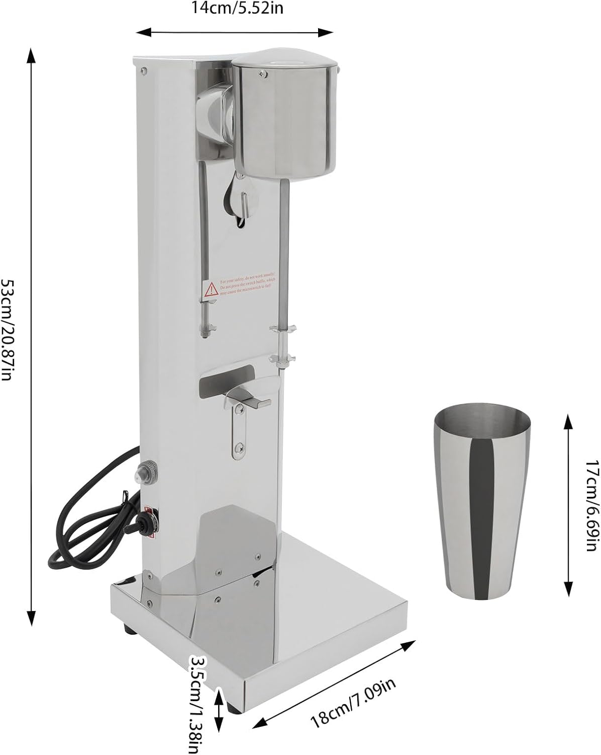 180W Electric Milkshake Machine, Single-Spindle Drink Mixer, 2 Speed Adjust
