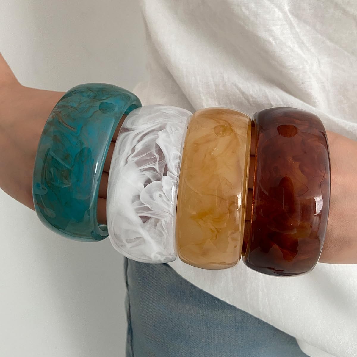 3Pcs Chunky Acrylic Bangles Bracelets Set for Women, Resin Bangle Bracelets Wide Statement Bracelets Stacking Fashion
