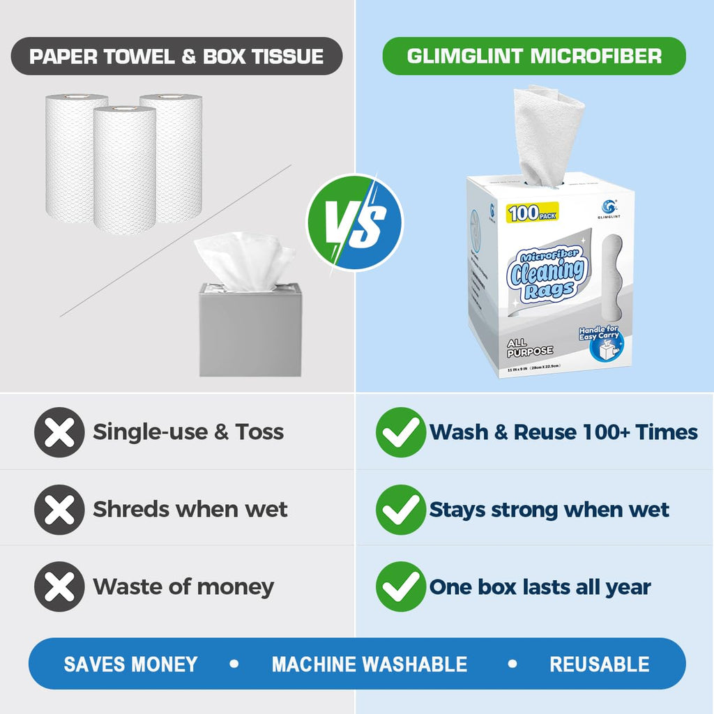 Microfiber Cleaning Cloth 100 Pack, Reusable Paper Towels 11 x 9