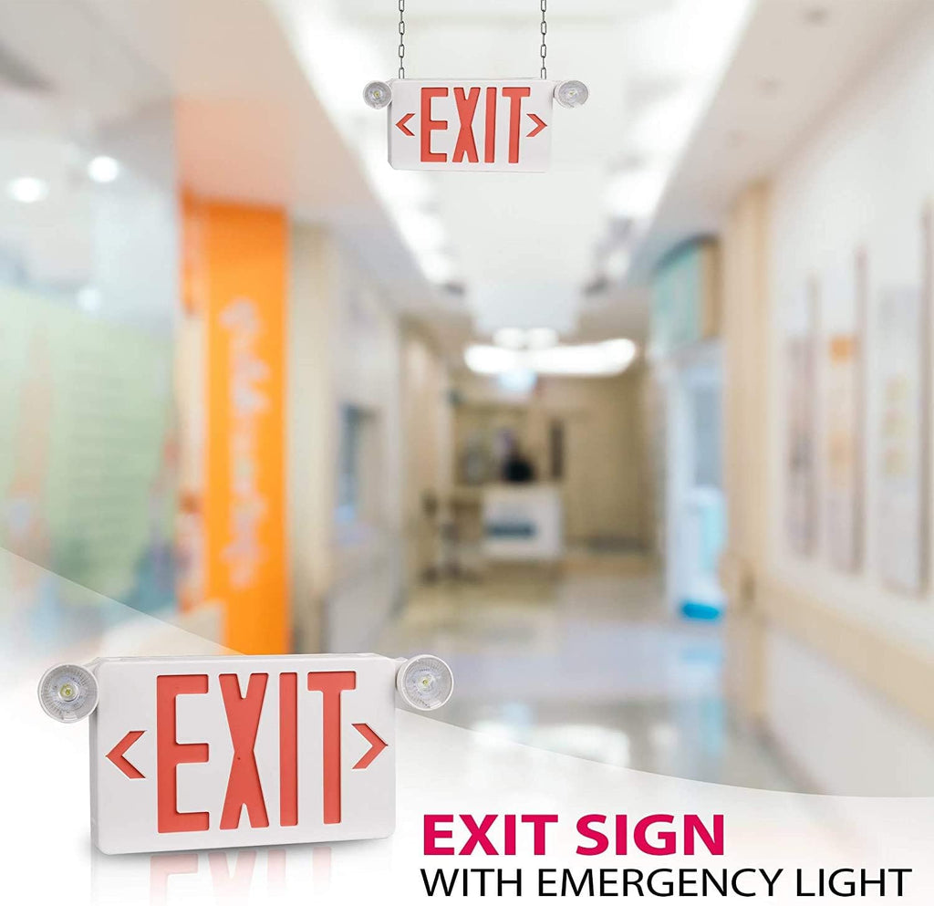 LED Exit Sign with Emergency Lights Dual Exit Lamp, 90 Min Battery Backup