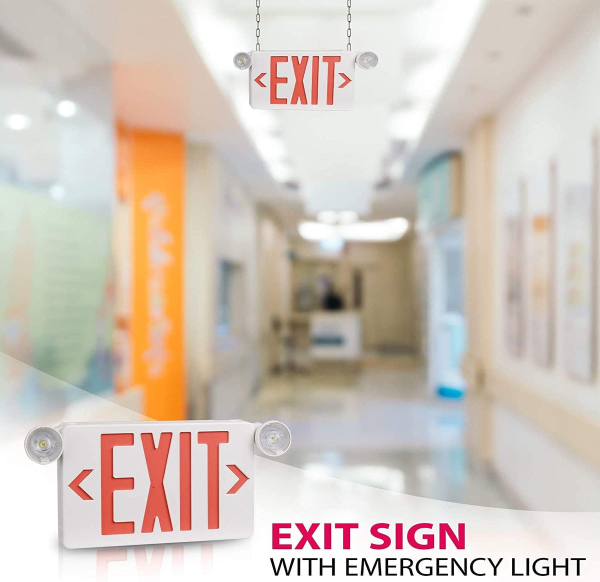 LED Exit Sign with Emergency Lights Dual Exit Lamp, 90 Min Battery Backup
