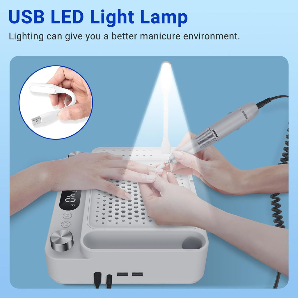 4-in-1 Nail Dust Collector,Electric Nail Drill,UV LED Lamp & Fill Light | Professional 40000 RPM Electric Nail