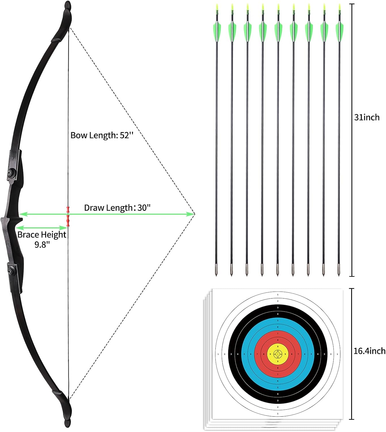 Archery Takedown Recurve Bow and Arrow Set for Adults/Beginners/Youth | Left & Right Hands, 20/30/40 Pounds, Complete