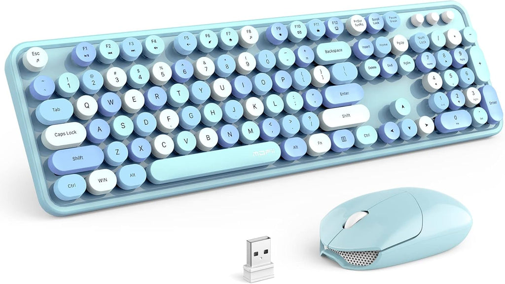 Wireless Keyboard and Mouse Combo, Retro Keyboard with Round Keycaps, 2.4GHz Dropout-Free Connection, Cute Wireless
