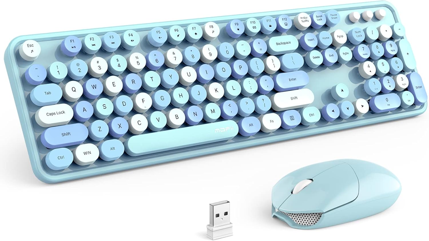 Wireless Keyboard and Mouse Combo, Retro Keyboard with Round Keycaps, 2.4GHz Dropout-Free Connection, Cute Wireless