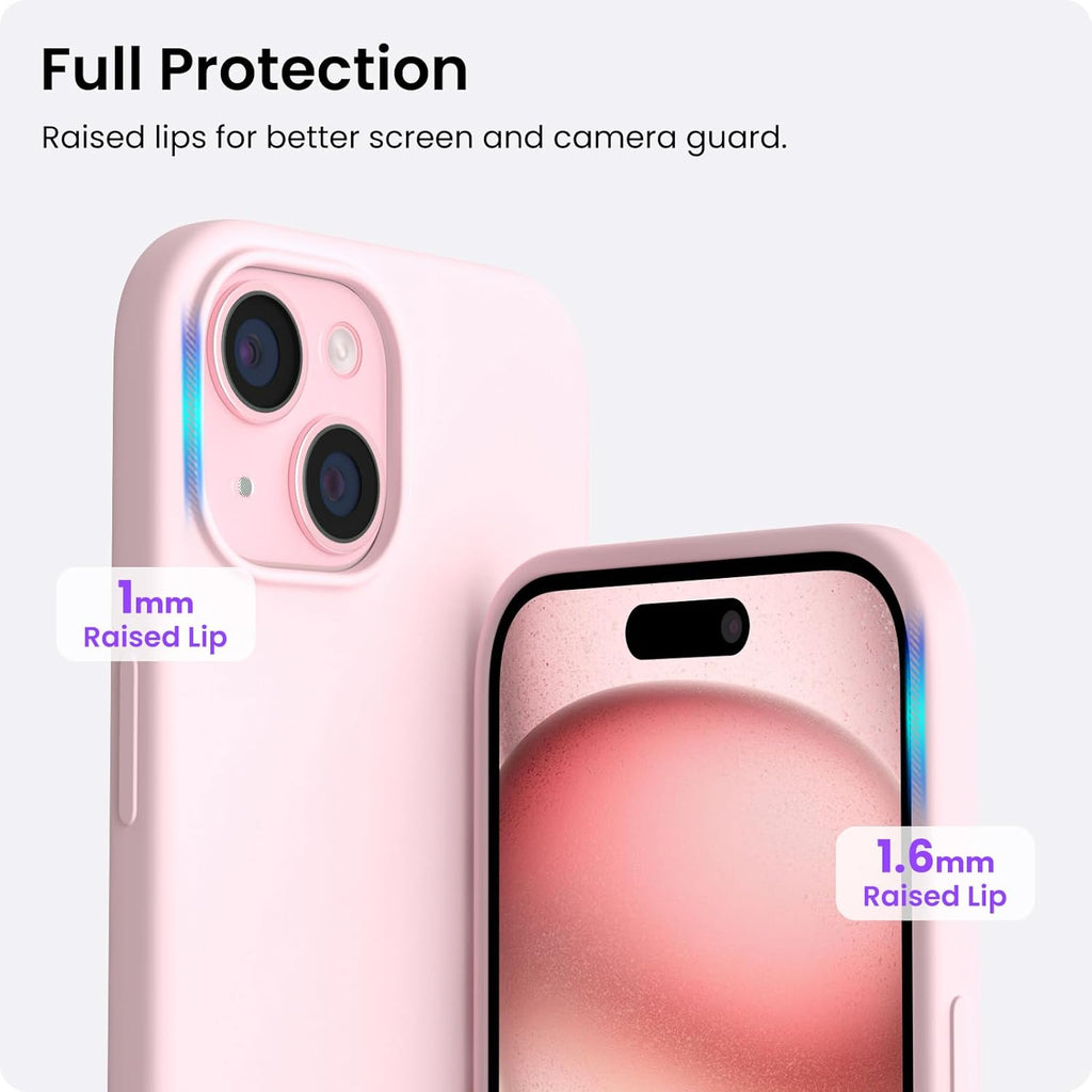 Compatible with iPhone 15 Case 6.1, Slim Liquid Silicone 3 Layers Full Covered Soft Gel Rubber Phone Case