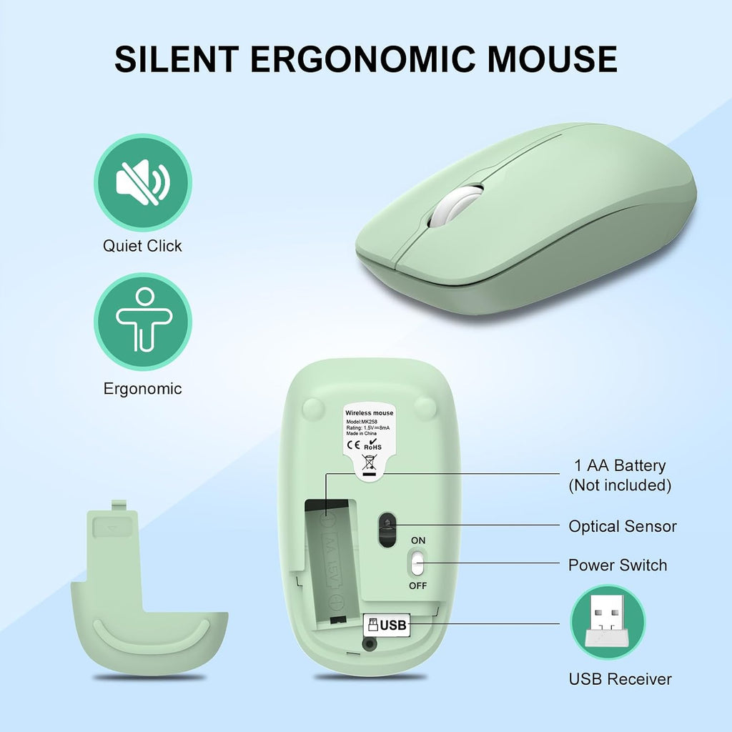 Wireless Keyboard and Mouse Combo, Full-Size Silent Ergonomic Keyboard and Optical Mouse, Long Battery Life, 2.4G