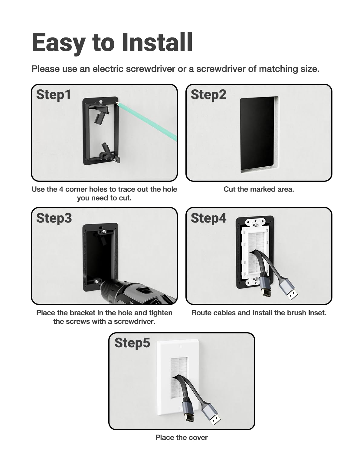 LEENUE Brush Wall Plate with Mounting Bracket, Cable Pass Through
