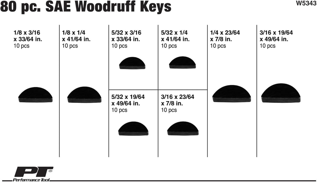 Performance Tool W5343 80-Piece SAE Woodruff Key Assortment Kit