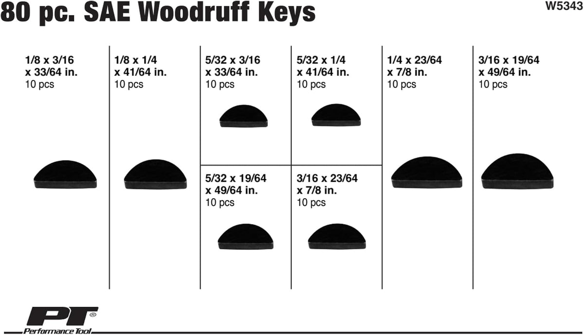 Performance Tool W5343 80-Piece SAE Woodruff Key Assortment Kit