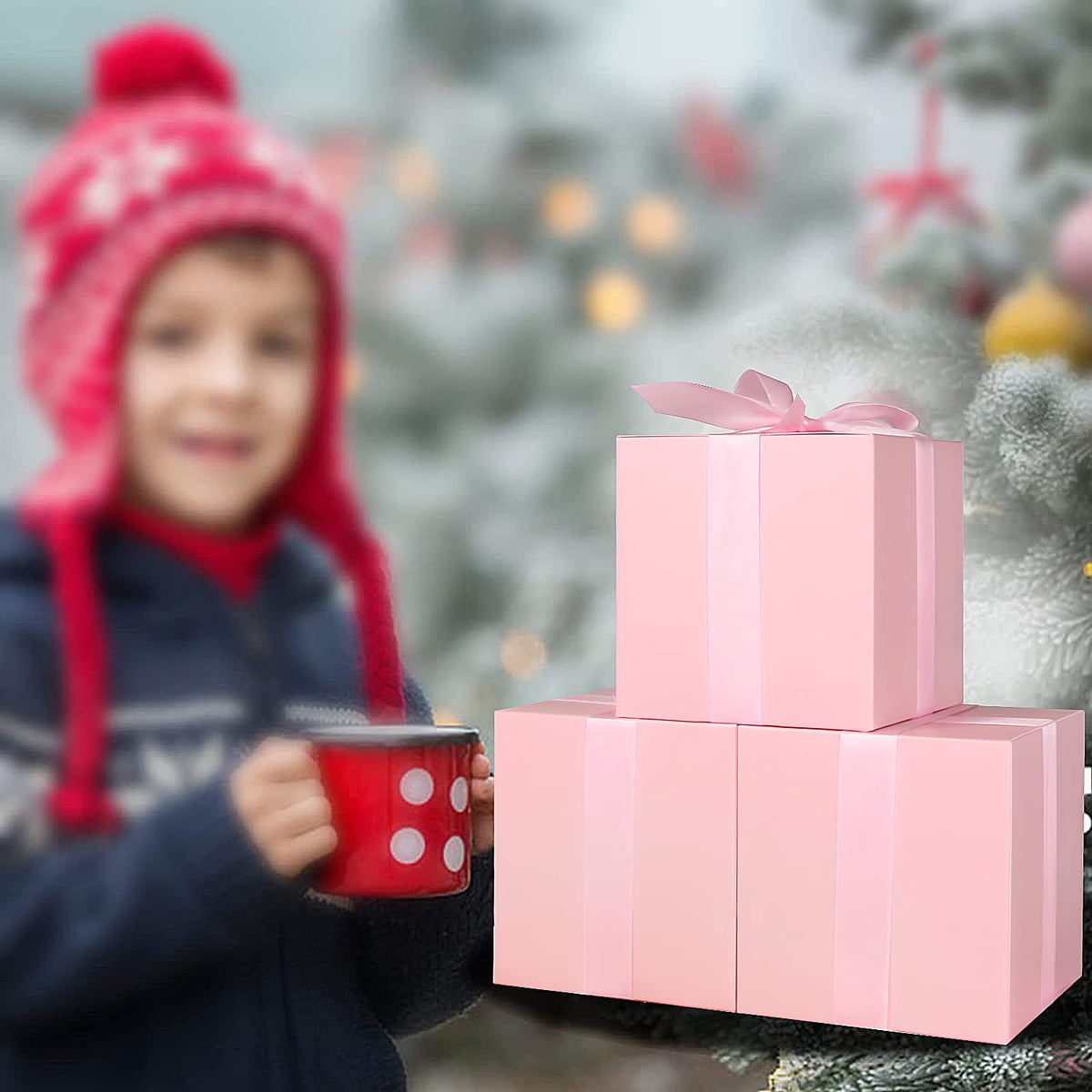 Small Gift Boxes 25 Pack 6x6x6 in Pink Gift Box with Ribbons