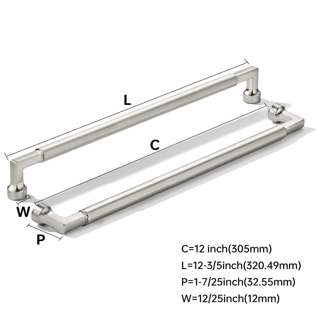 2-Pack 12-Inch(305mm) Brushed Nickel Cabinet Pulls,Heavy-Duty Solid Satin Nickel Handles for Kitchen Cabinets