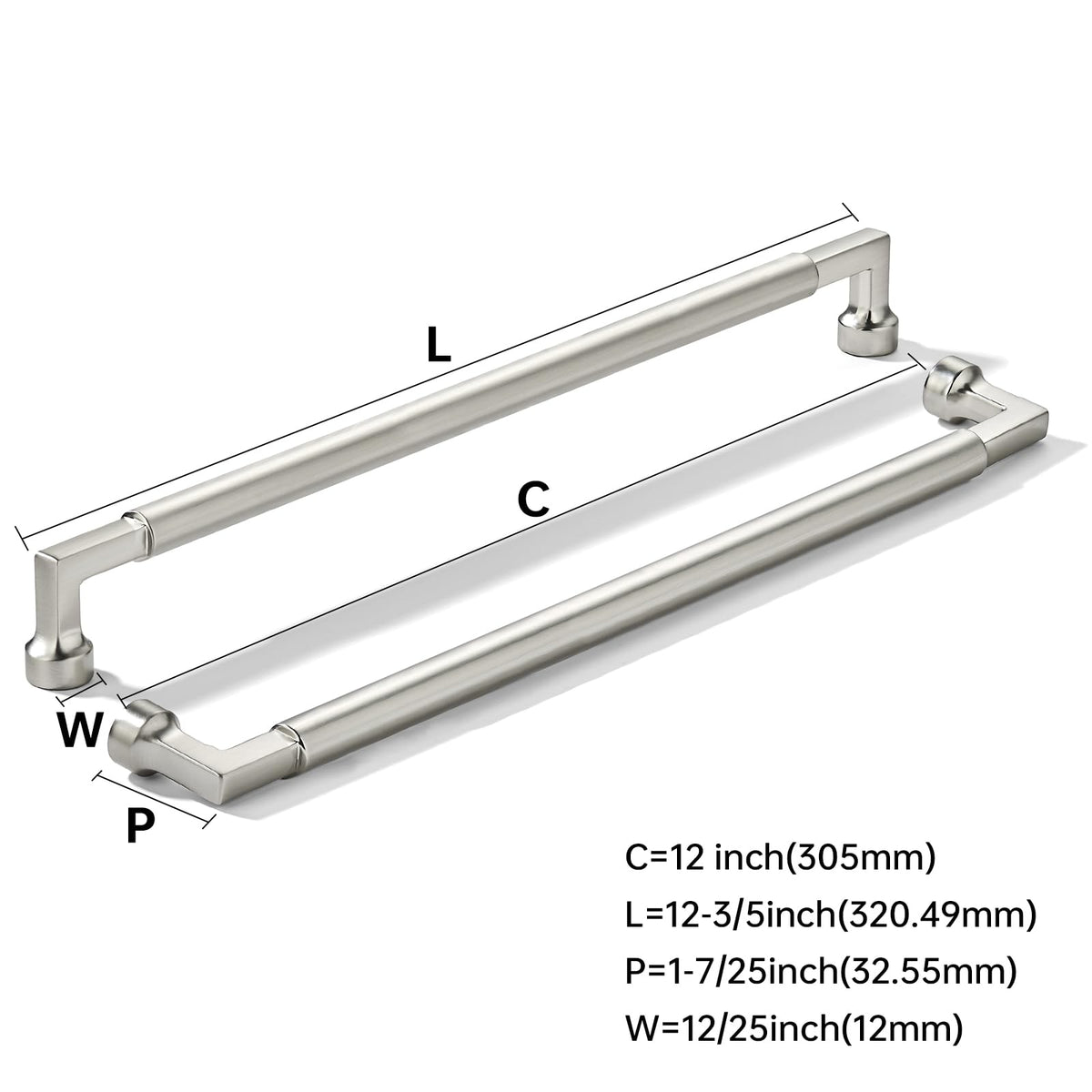 2-Pack 12-Inch(305mm) Brushed Nickel Cabinet Pulls,Heavy-Duty Solid Satin Nickel Handles for Kitchen Cabinets