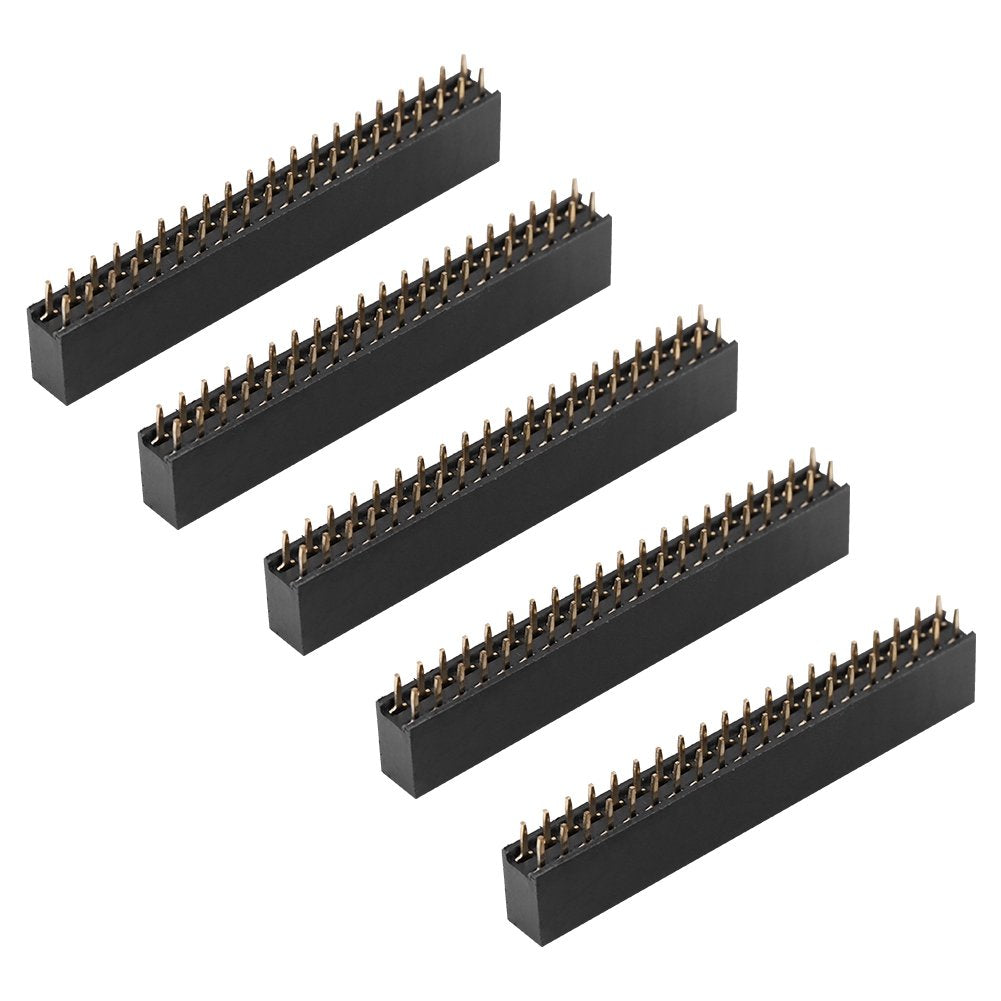 5Pcs Female Pin Headers, 2x20 Pins 2.54m Dual Row Short Pin Headers Connector, PCB Board Pin Header Strip for Raspberry Pi