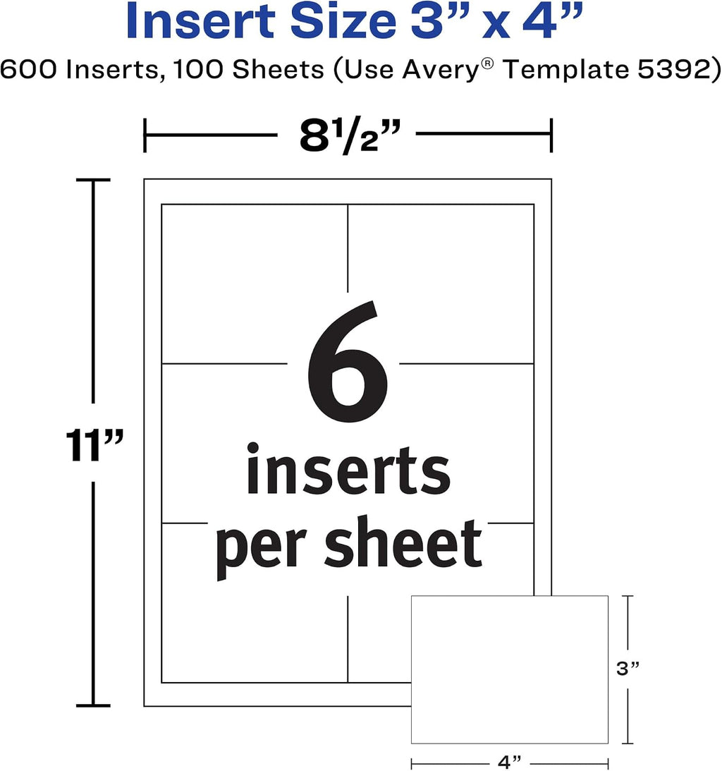 Customizable Name Badge Inserts, 3" x 4", White, 2 Packs of 300, 600 Printable Name Tag Inserts Total (35392) | 2