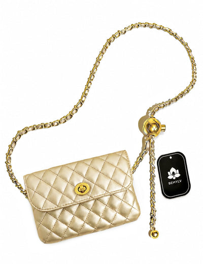 Leather Chain Belt Bag for Women Gold Waist Purse Fanny Pack