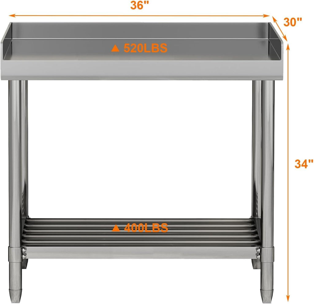36x30 NSF Stainless Steel Prep Table - Commercial Backsplash