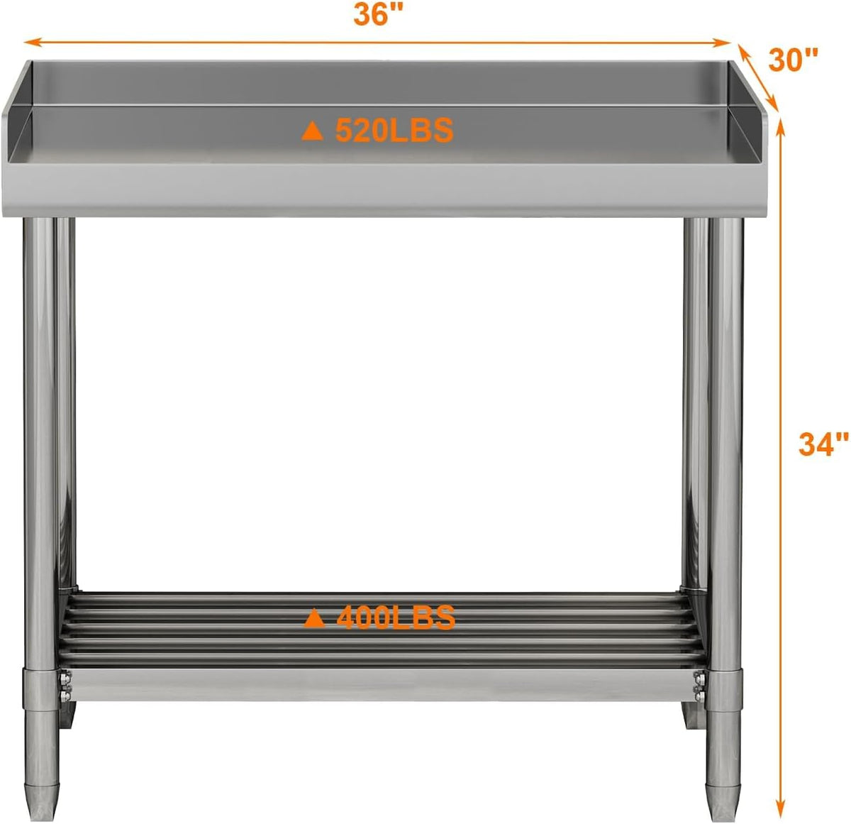 36x30 NSF Stainless Steel Prep Table - Commercial Backsplash