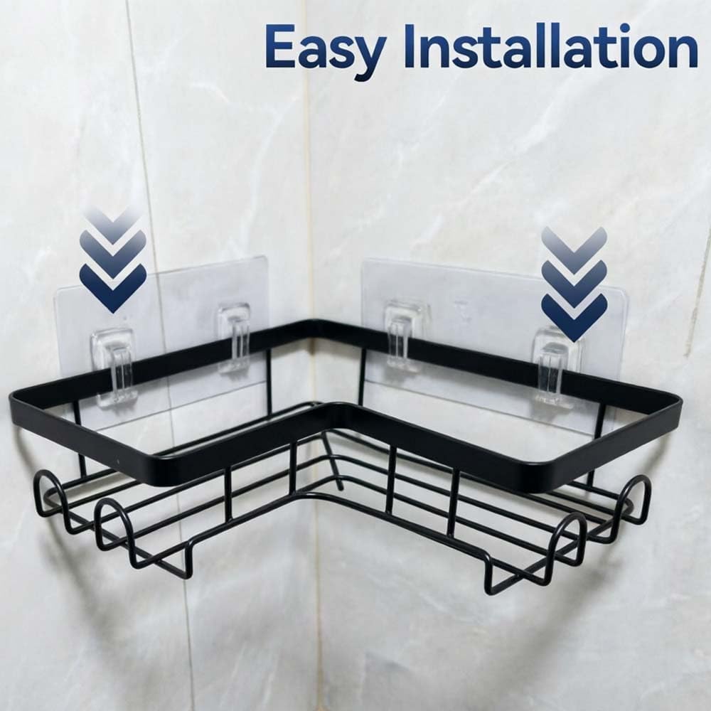 Corner Shower Caddy, 3 Pack Adhesive No-Drill Shelf, Rustproof Bathroom Organizer Rack with Hooks