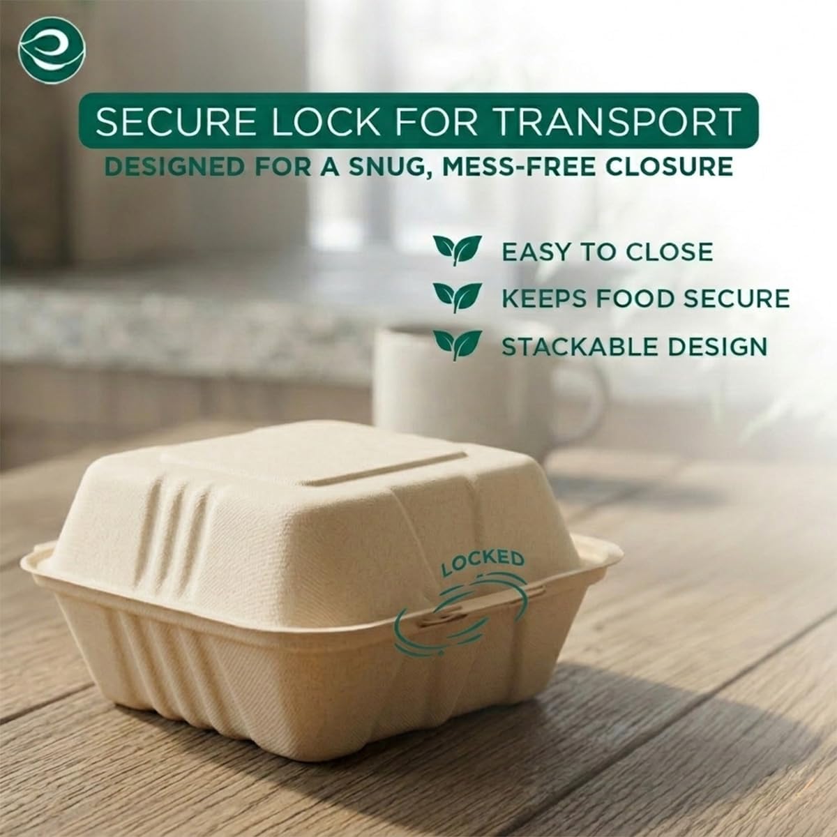 6x6 Compostable Clamshell Food Containers, (50 Pack)