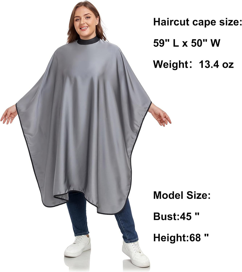 Salon Hair Cutting Cape for Adults - Adjustable Soft Silicone Collar Snap Closure, Silky Anti-Static Premium Haircut