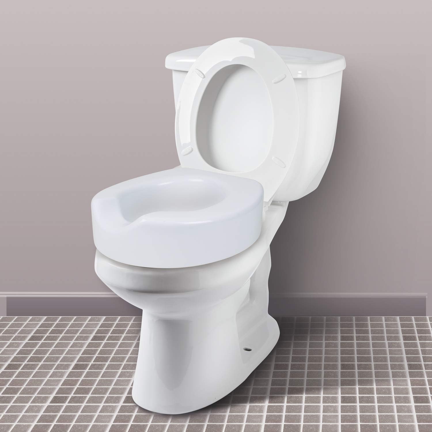 Toilet Seat Riser with Quick-Lock, Raised Plastic Toilet Seat Adds 4” of Height - Fits Most Standard Round &
